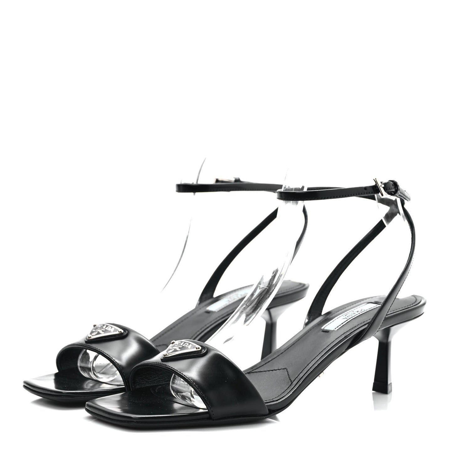 Spazzolato Metal Triangle Logo Ankle Strap 55mm Sandals 37 Black