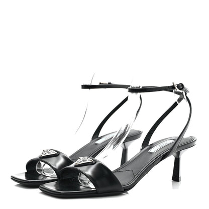 Prada Spazzolato Metal Triangle Logo Ankle Strap 55mm Sandals 37 Black 3 of 8