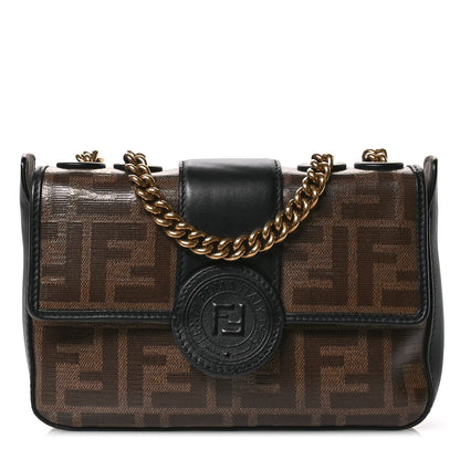Fendi Glazed Fabric Vitello Century FF 1974 Stamp Patch Mini Double F Crossbody Bag Mogano Panna Black 1 of 10