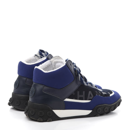 Chanel Calfskin Mesh Lycra Womens Logo High Top Sneakers 36.5 Blue 5 of 10