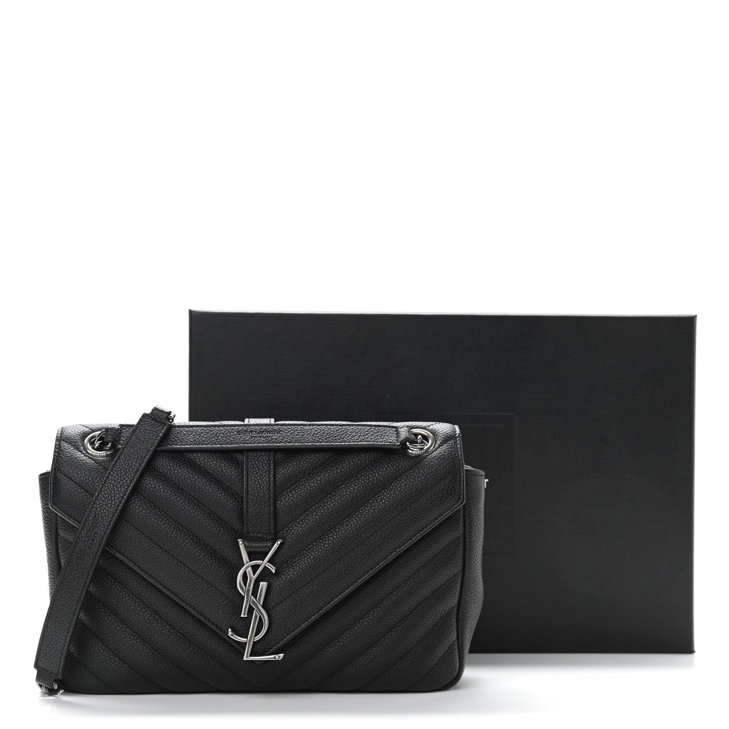 Grained Calfskin Matelasse Chevron Medium Monogram Chain Bag Black