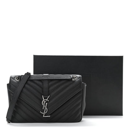 Saint Laurent Grained Calfskin Matelasse Chevron Medium Monogram Chain Bag Black 10 of 10