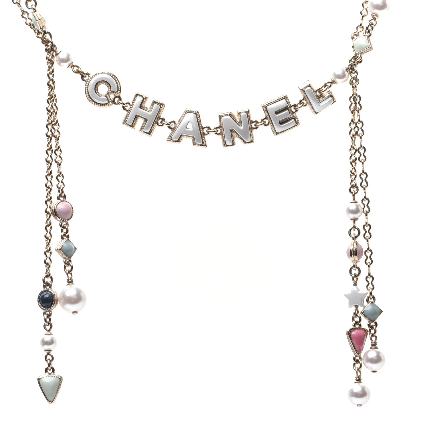 Chanel Resin Pearl Beaded Logo Chain Choker Green White Pink 1 of 5