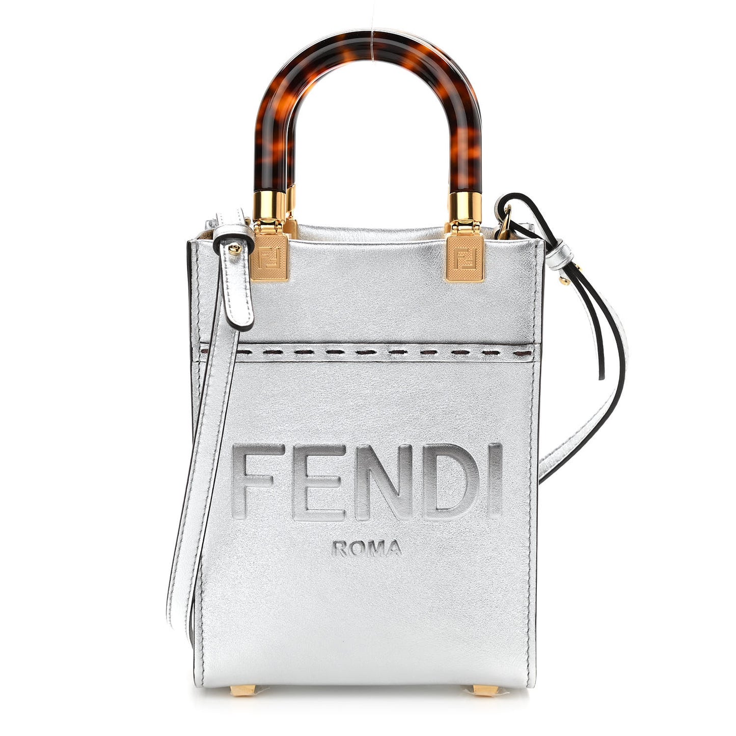 Vitello Catalan Mirror Plexiglass Mini Fendi Sunshine Shopper Tote Argento