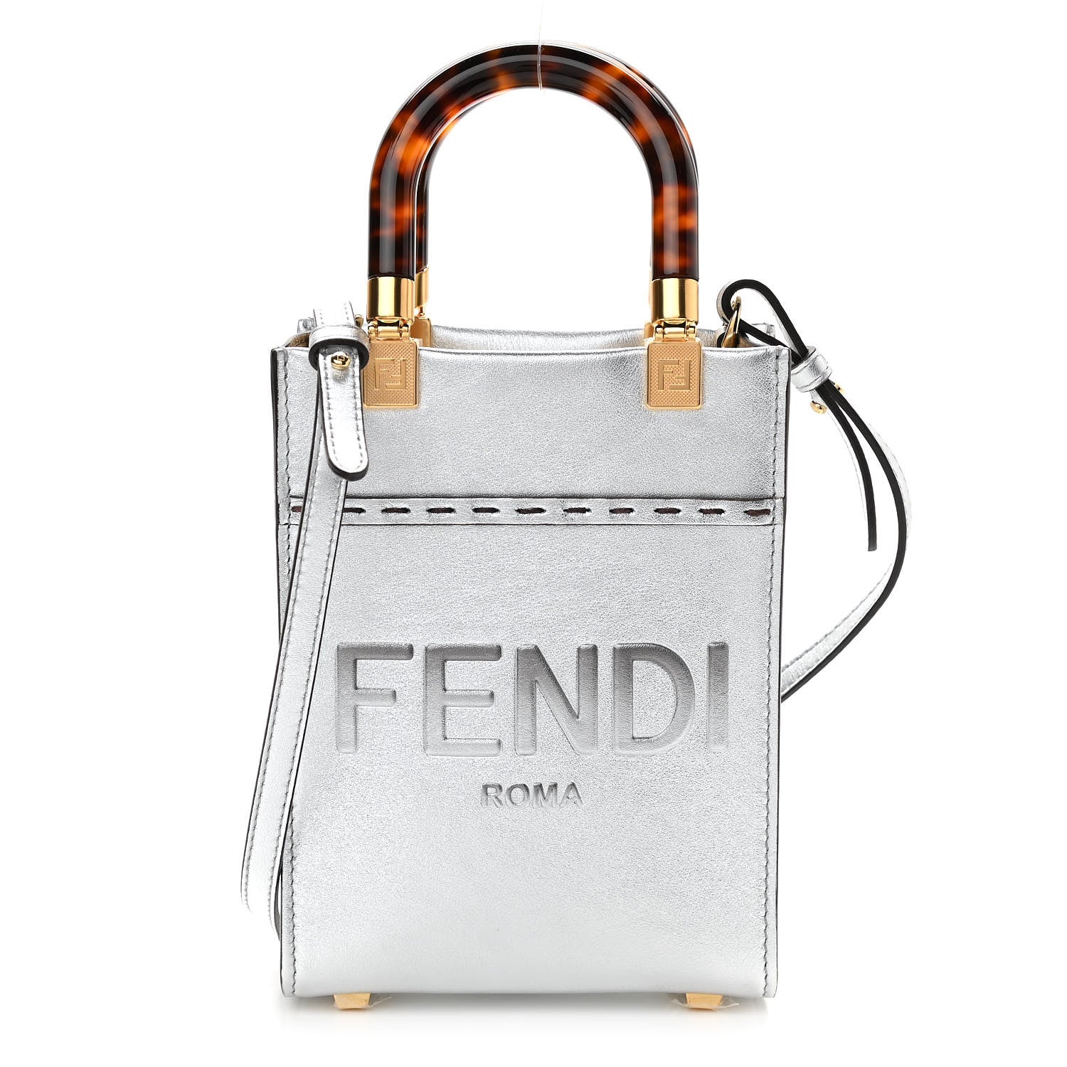 Fendi Vitello Catalan Mirror Plexiglass Mini Fendi Sunshine Shopper Tote Argento 1 of 12