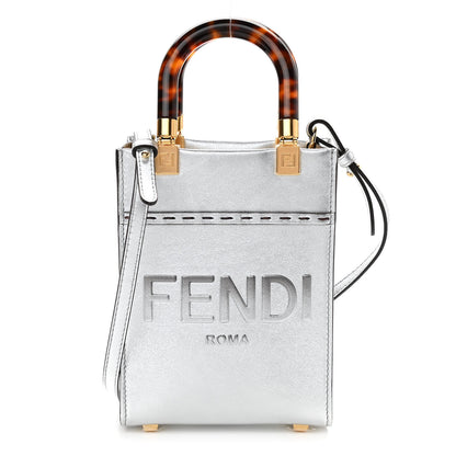 Fendi Vitello Catalan Mirror Plexiglass Mini Fendi Sunshine Shopper Tote Argento 1 of 12