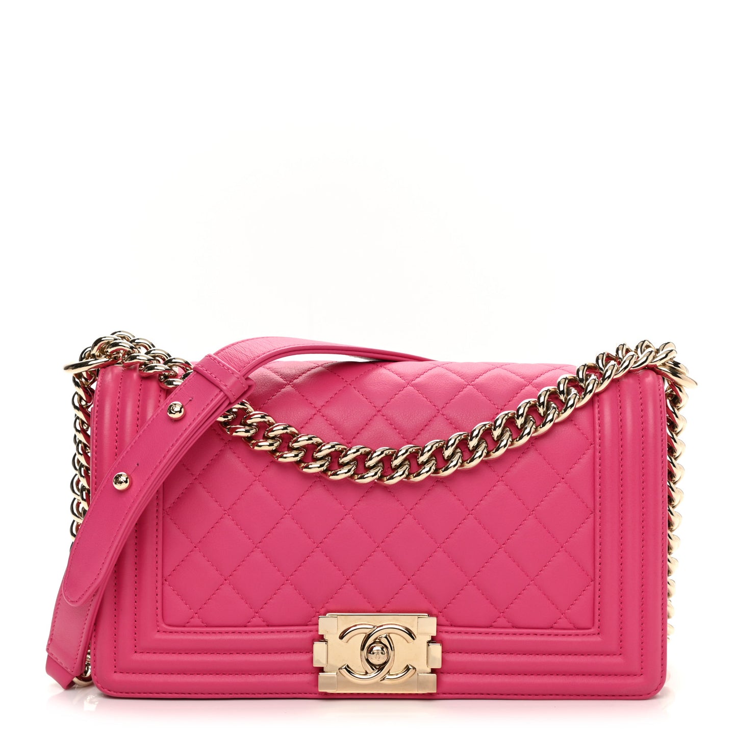 Calfskin Quilted Medium Boy Flap Fuchsia