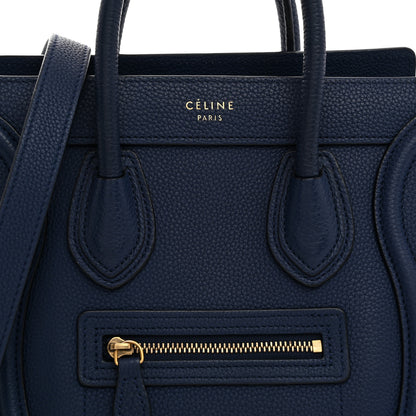 Celine Drummed Calfskin Nano Luggage Deep Blue 8 of 10