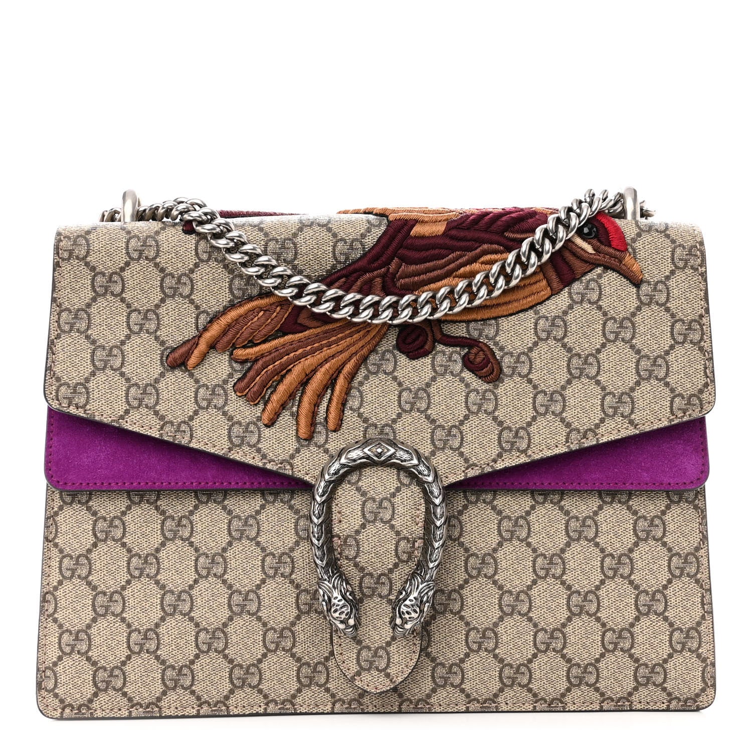 Gucci GG Supreme Monogram Bird Embroidered Medium Dionysus Shoulder Bag Purple 1 of 9