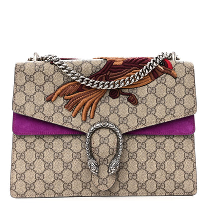 Gucci GG Supreme Monogram Bird Embroidered Medium Dionysus Shoulder Bag Purple 1 of 9