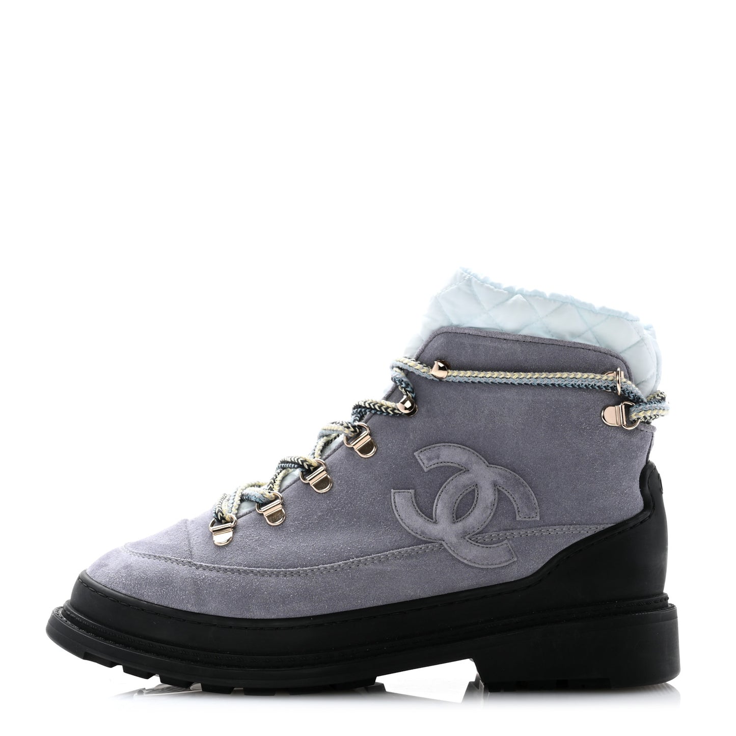 Suede Nylon Lace Up Snow Boots 38 Grey Blue