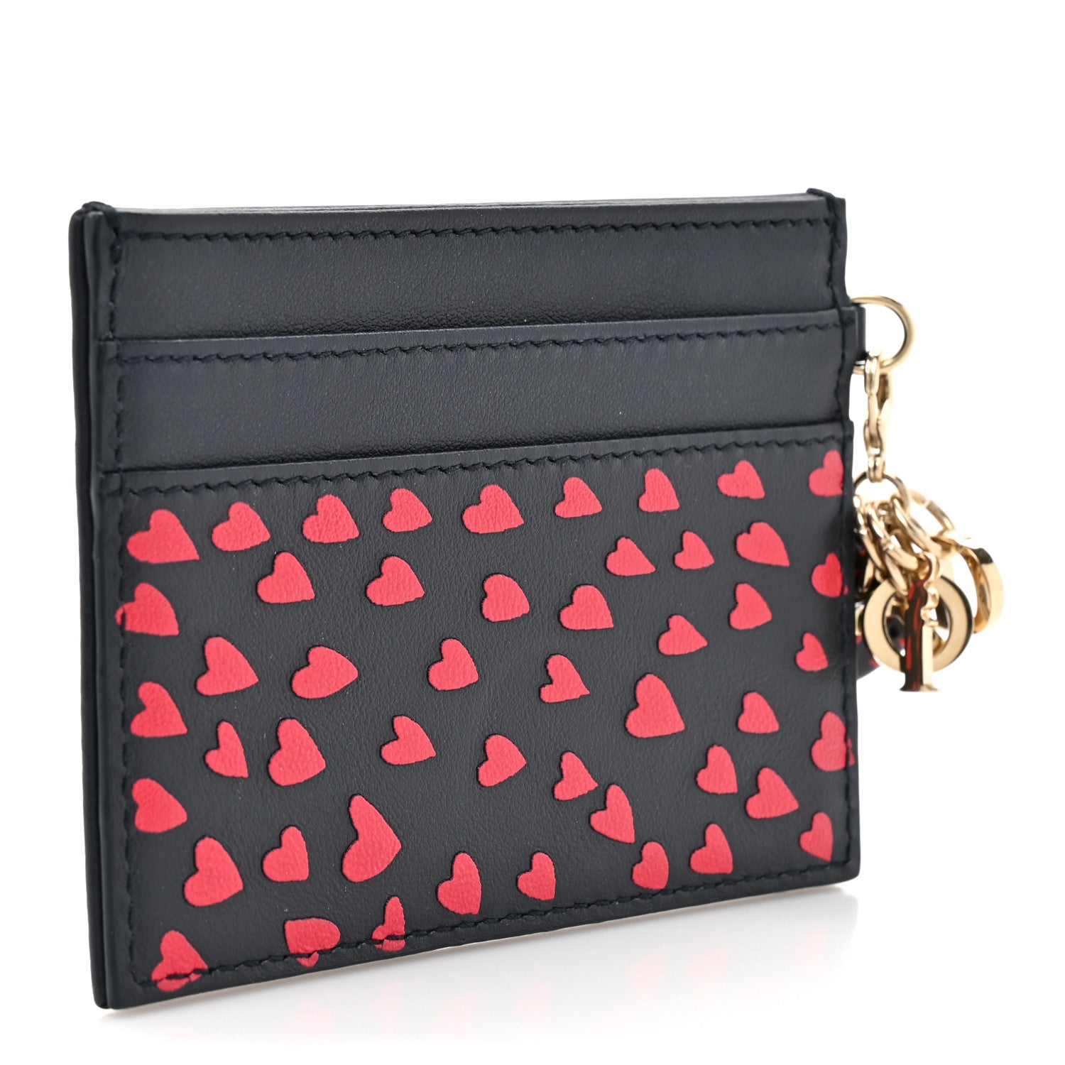 Christian Dior Calfskin Pop Heart Lady Dior Card Holder Black Red 3 of 7