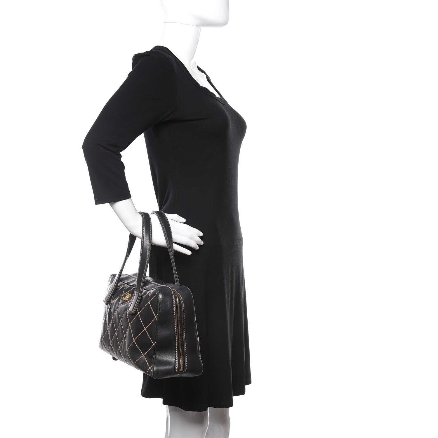 Chanel Calfskin Wild Stitch Top Handle Bag Black 2 of 11