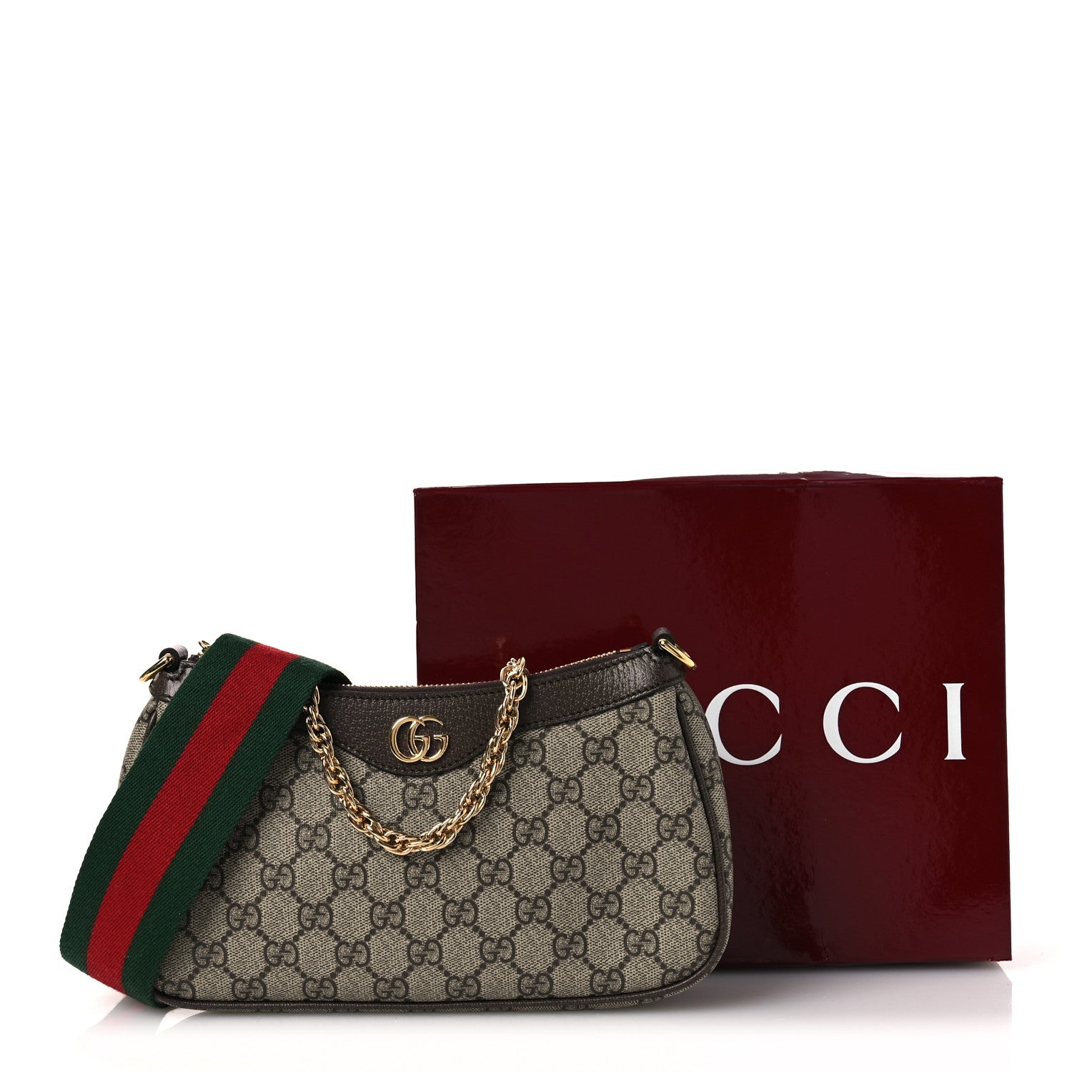 Gucci GG Supreme Monogram Textured Dollar Calfskin Web Small Ophidia GG Handbag Beige Ebony New Acero 11 of 11