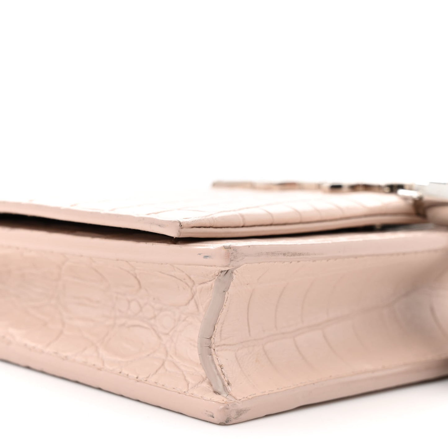 Calfskin Crocodile Embossed Kate Monogram Tassel Chain Wallet Marble Pink