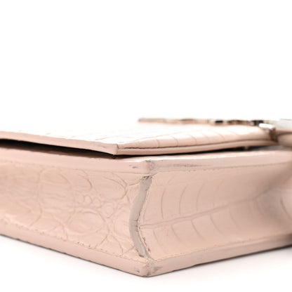 Saint Laurent Calfskin Crocodile Embossed Kate Monogram Tassel Chain Wallet Marble Pink 8 of 12