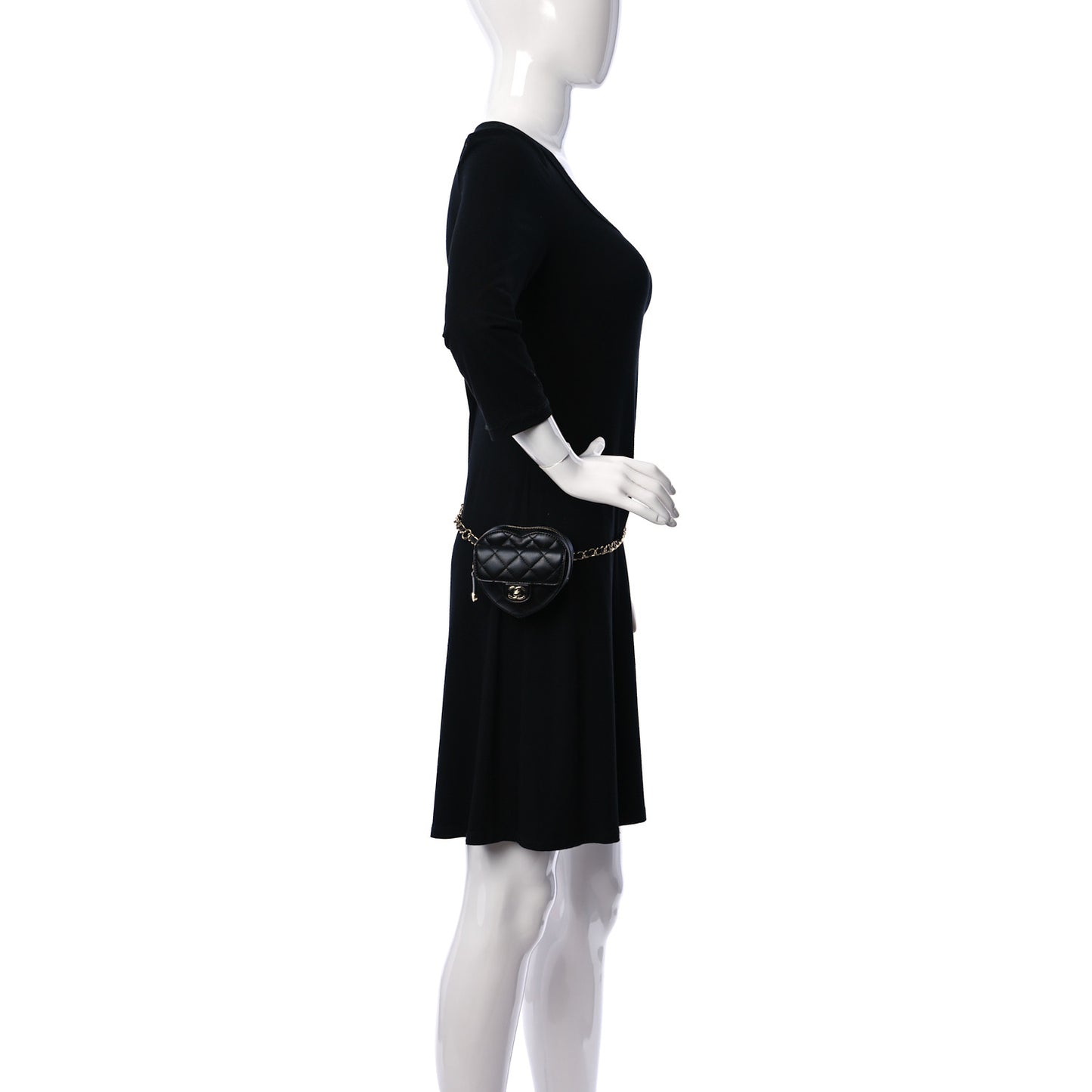 Lambskin Quilted CC In Love Heart Waist Belt Bag With Chain Black
