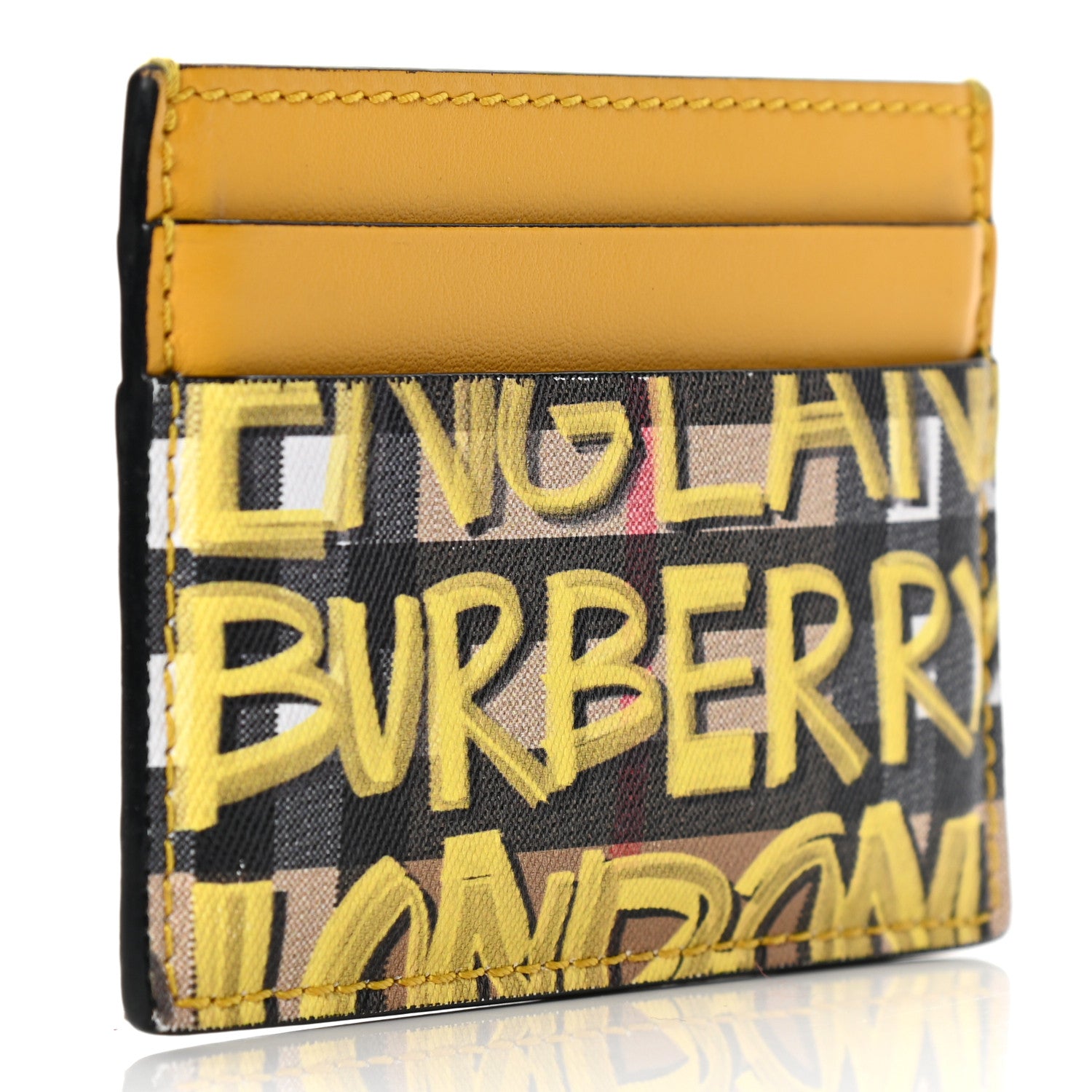 Burberry Calfskin Vintage Check Graffiti Print Card Holder Yellow 2 of 5