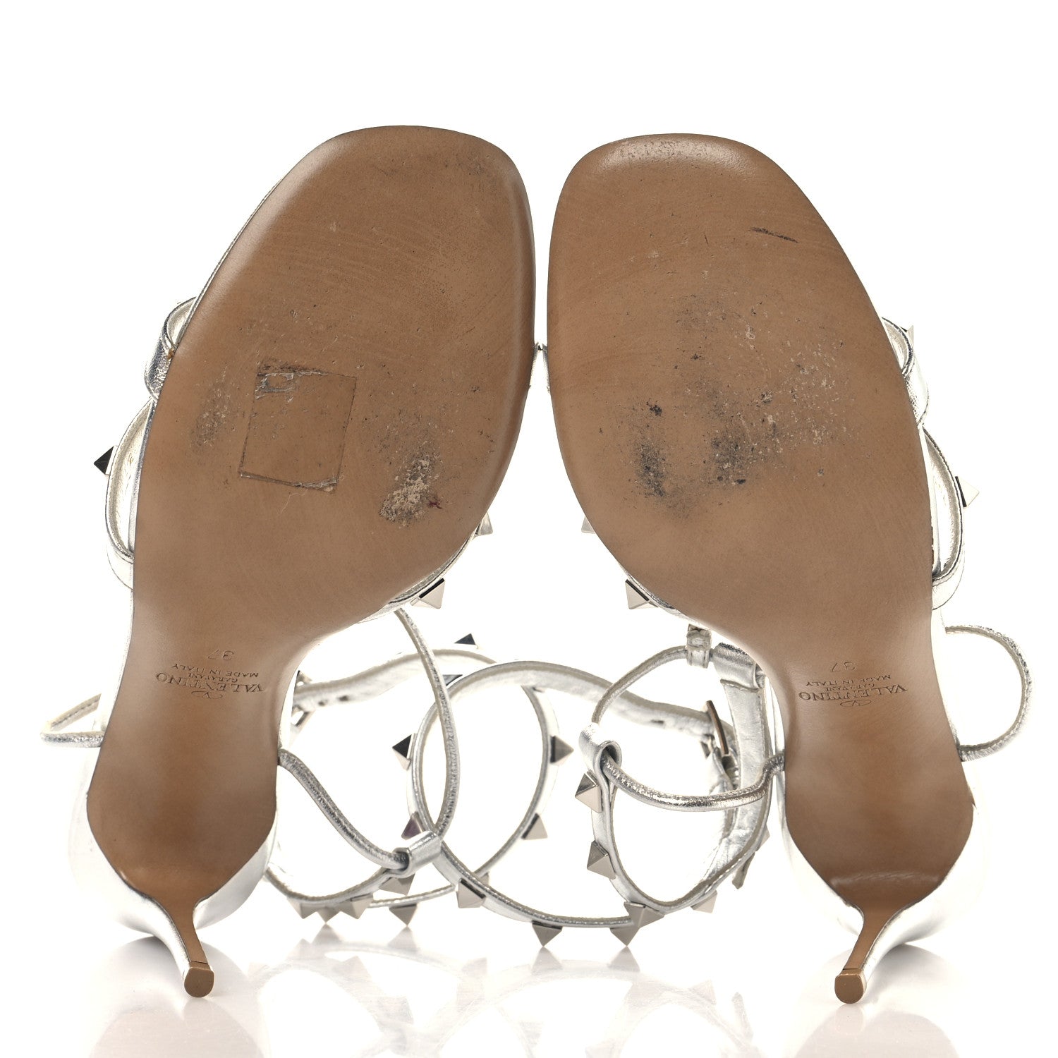 Valentino Garavani Metallic Nappa Rockstud Ankle T-Strap 105mm Sandals 37 Silver 6 of 10