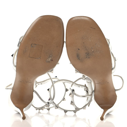 Valentino Garavani Metallic Nappa Rockstud Ankle T-Strap 105mm Sandals 37 Silver 6 of 10