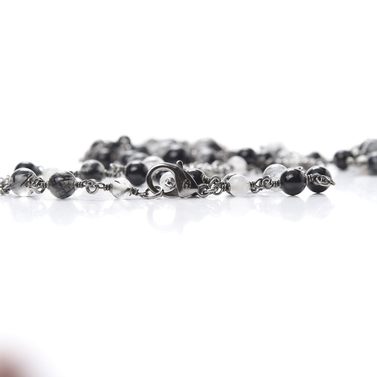 Ruthenium Pearl Bead CC Long Necklace Black