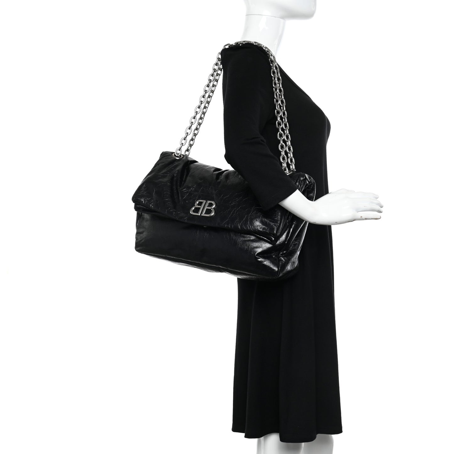 Arena Calfskin Medium Monaco Chain Shoulder Bag Black