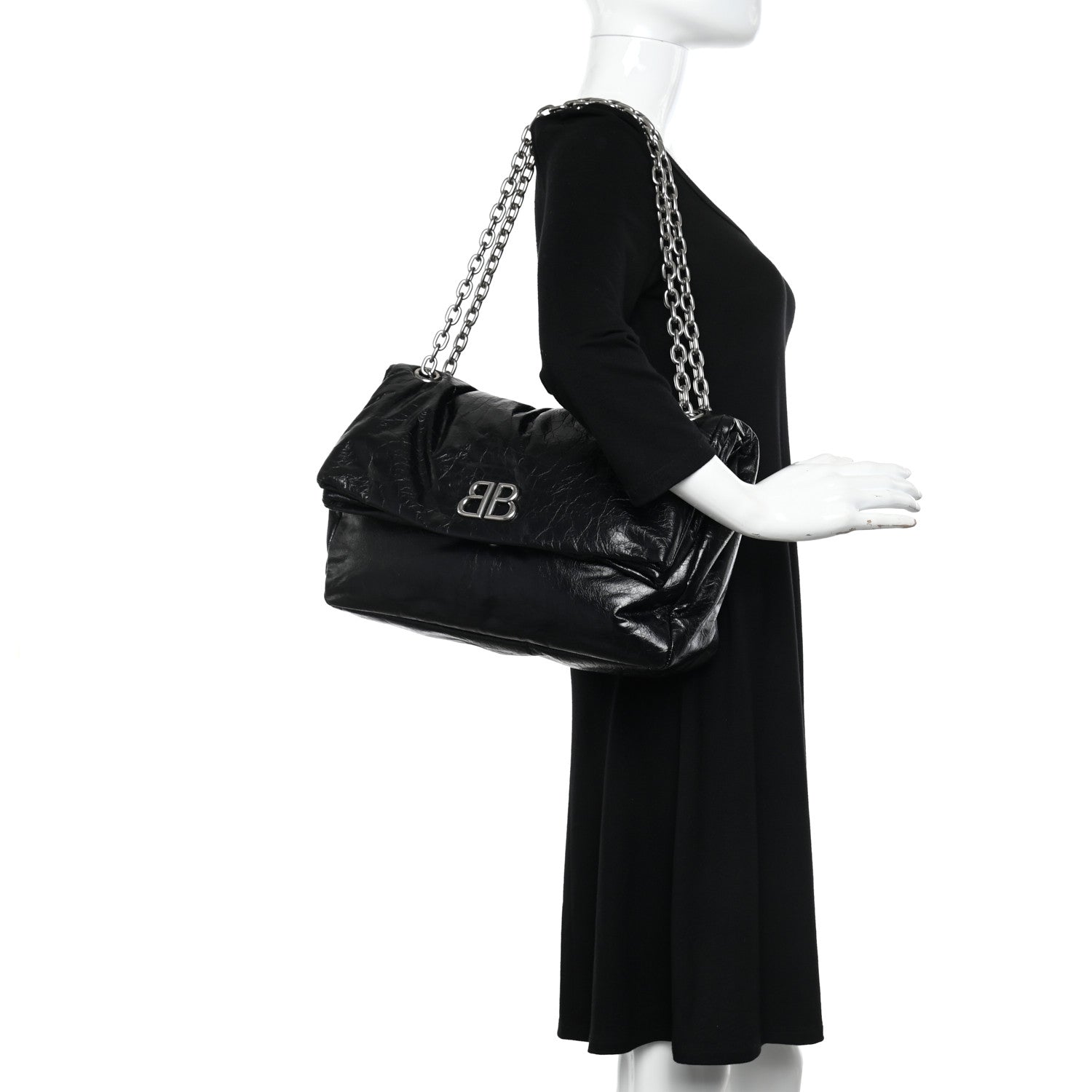 Balenciaga Arena Calfskin Medium Monaco Chain Shoulder Bag Black 2 of 10