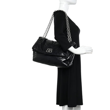 Balenciaga Arena Calfskin Medium Monaco Chain Shoulder Bag Black 2 of 10