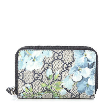 Gucci GG Supreme Monogram Blooms Zip Around Card Case Wallet Beige Blue Navy 1 of 5