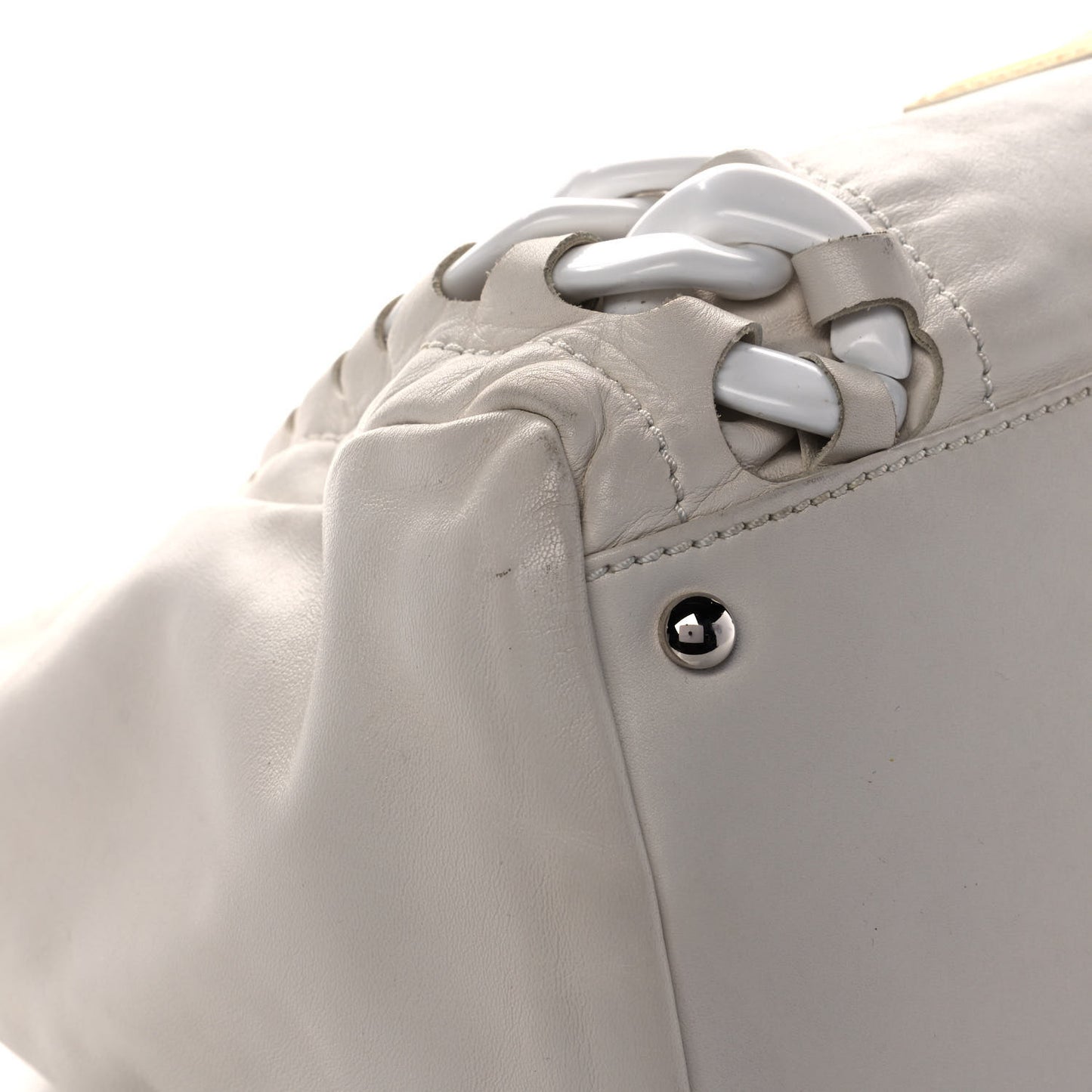 Calfskin Modern Chain Rhodoid East West Tote White