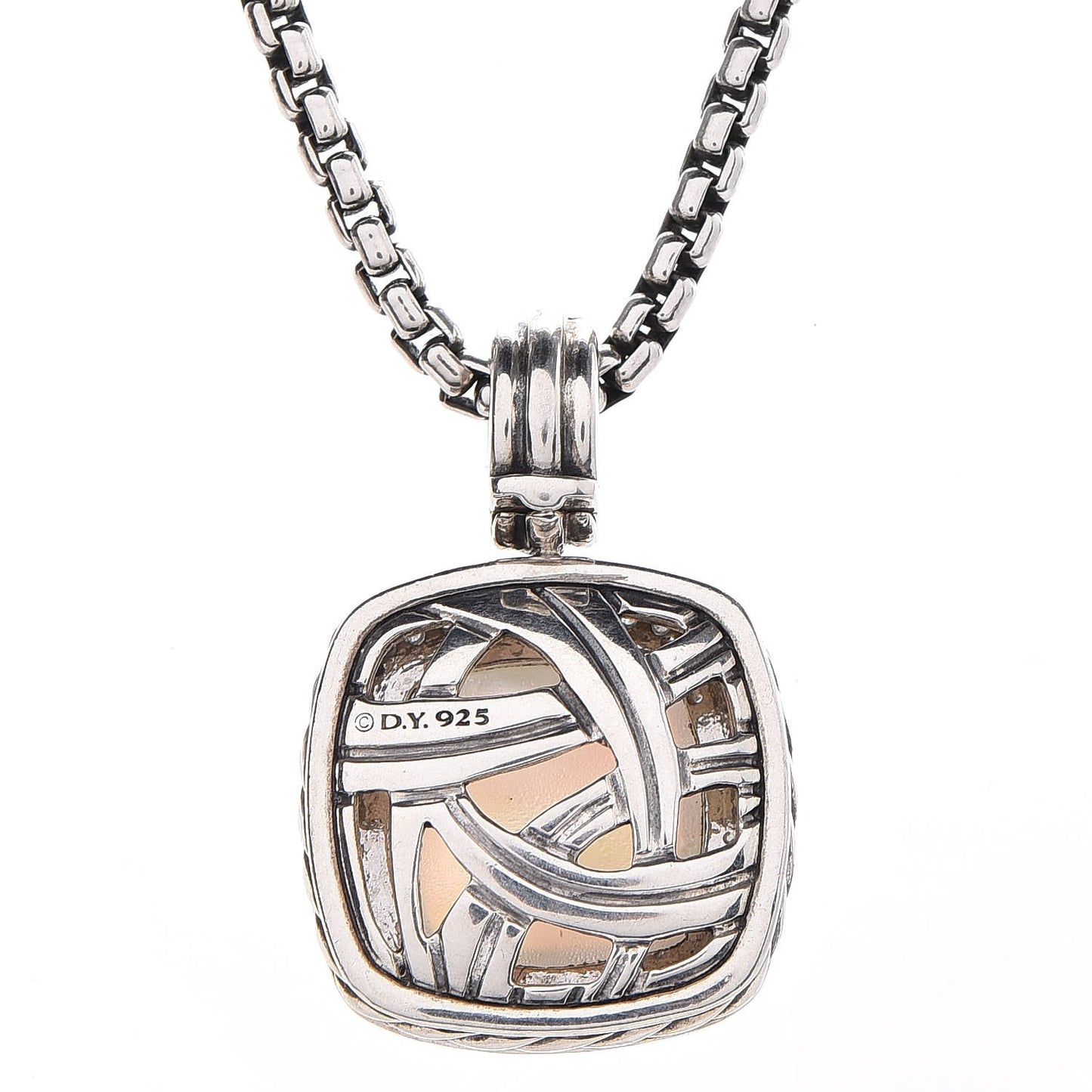 Sterling Silver 18K Yellow Gold Diamond Moonstone 14mm Albion Enhancer Pendant Necklace