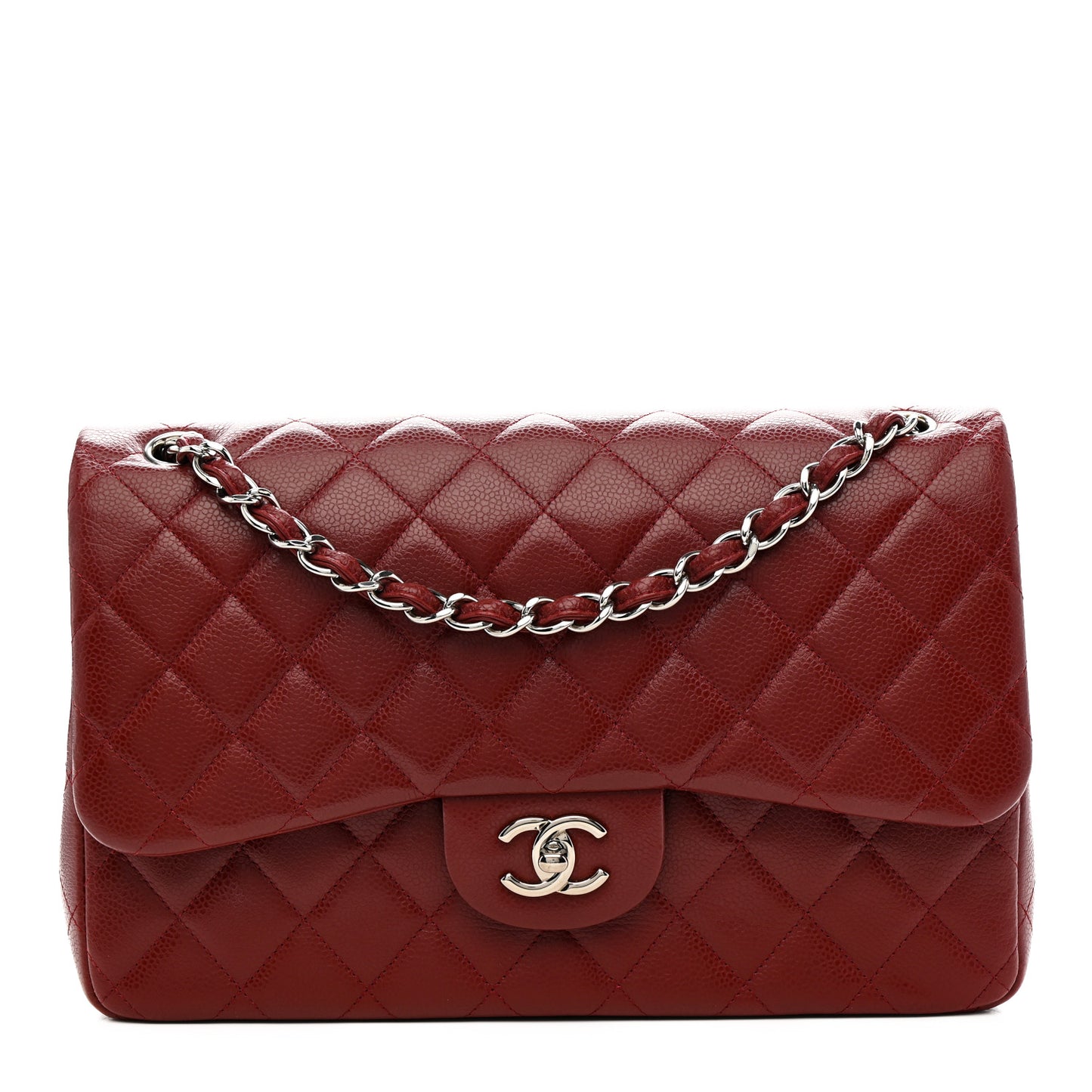 Caviar Quilted Jumbo Double Flap Dark Red