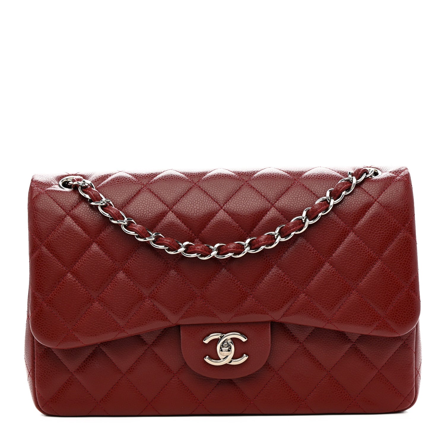 Chanel Caviar Quilted Jumbo Double Flap Dark Red 1 of 12