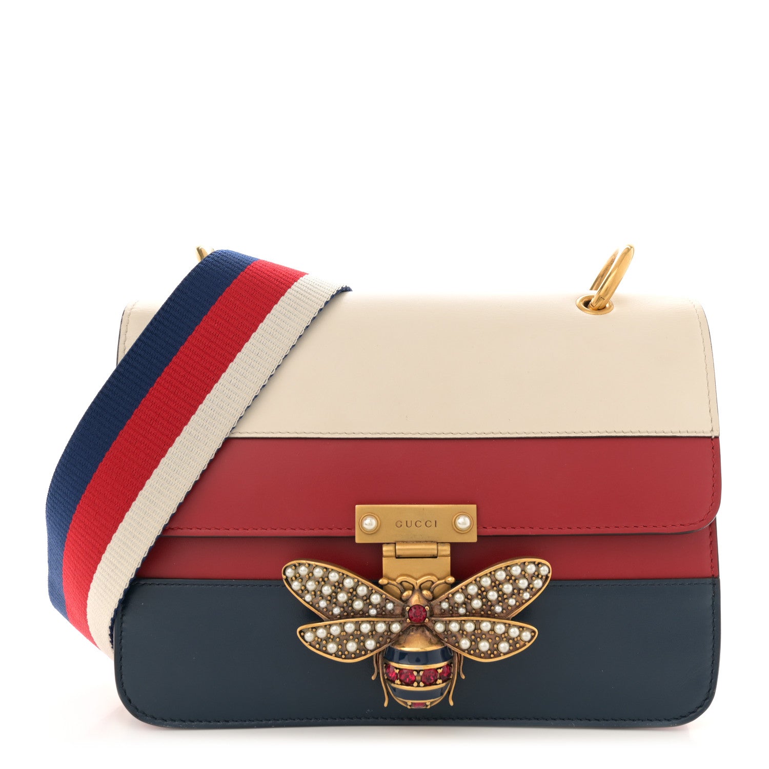 Gucci Calfskin Sylvie Web Queen Margaret Shoulder Bag Blue Agata Hibiscus Red Mystic White 1 of 16