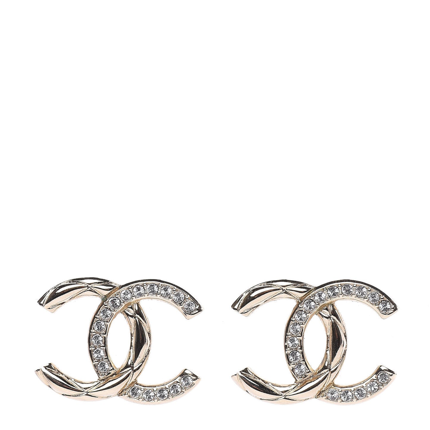 Crystal Glitter Quilted CC Earrings Light Gold