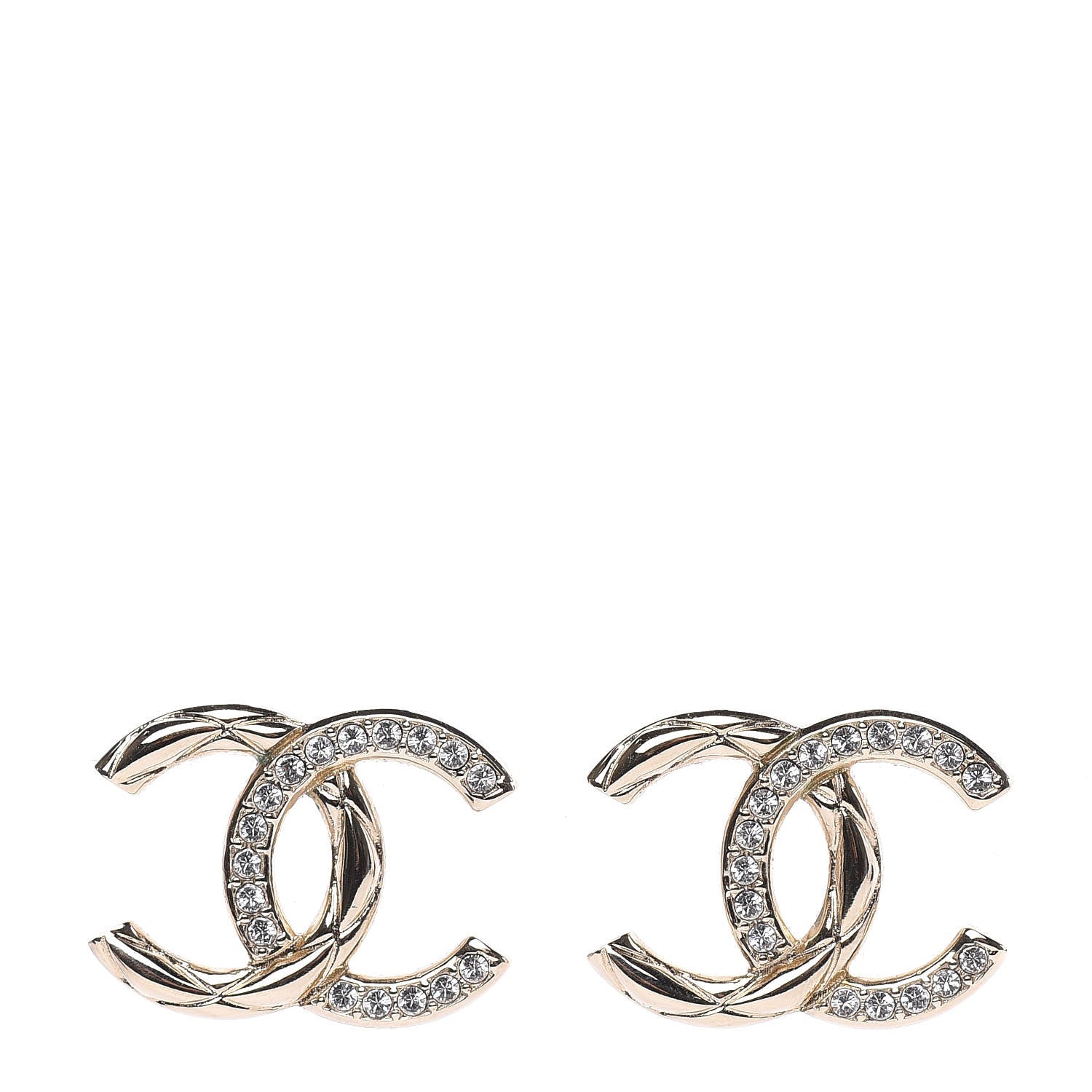 Chanel Crystal Glitter Quilted CC Earrings Light Gold 1 of 5