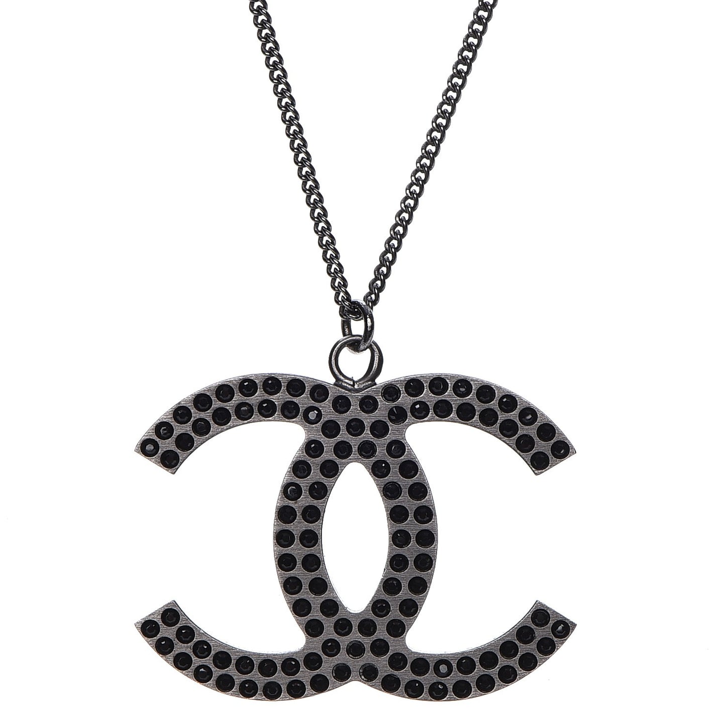 Crystal Large CC Necklace Dark Silver