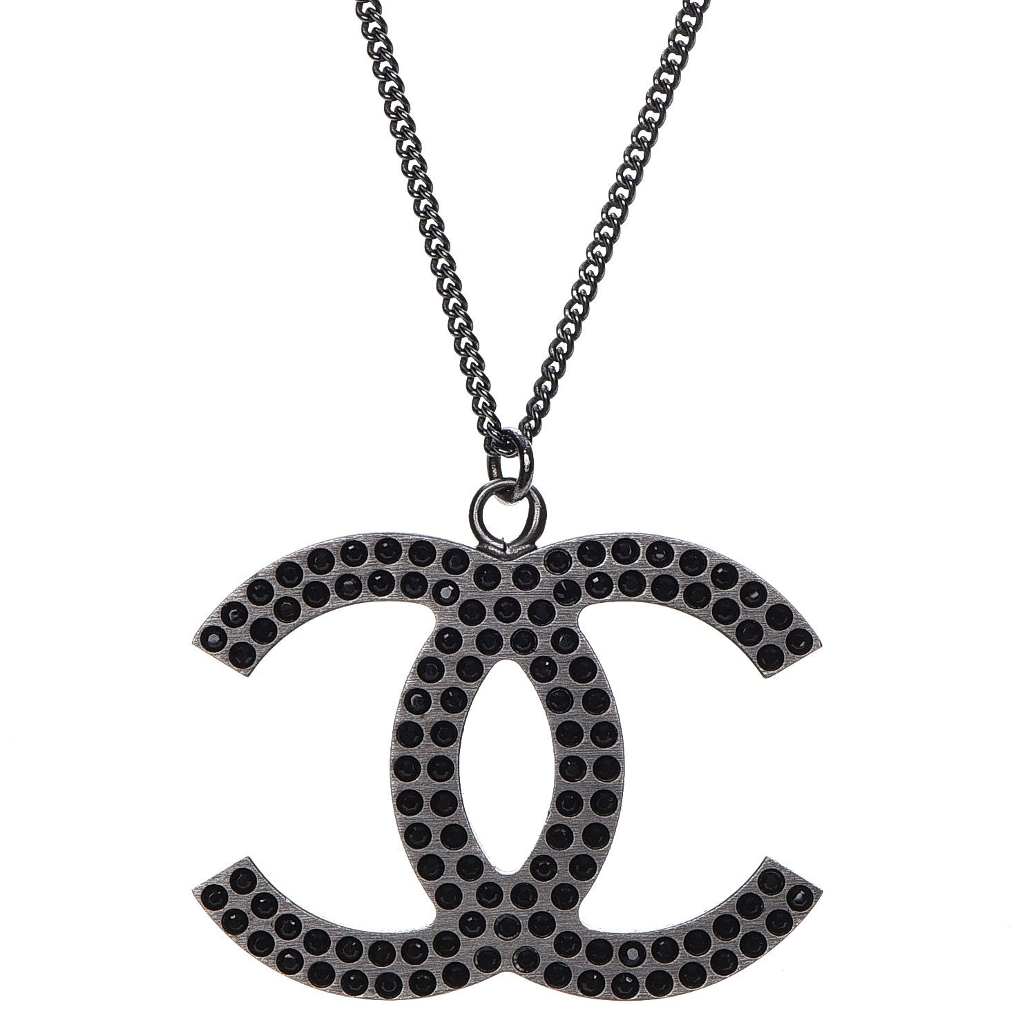Chanel Crystal Large CC Necklace Dark Silver 4 of 8