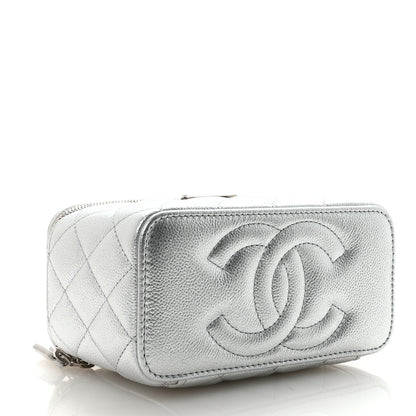 Chanel Metallic Caviar Quilted Small Vanity Case With Chain Silver 4 of 11