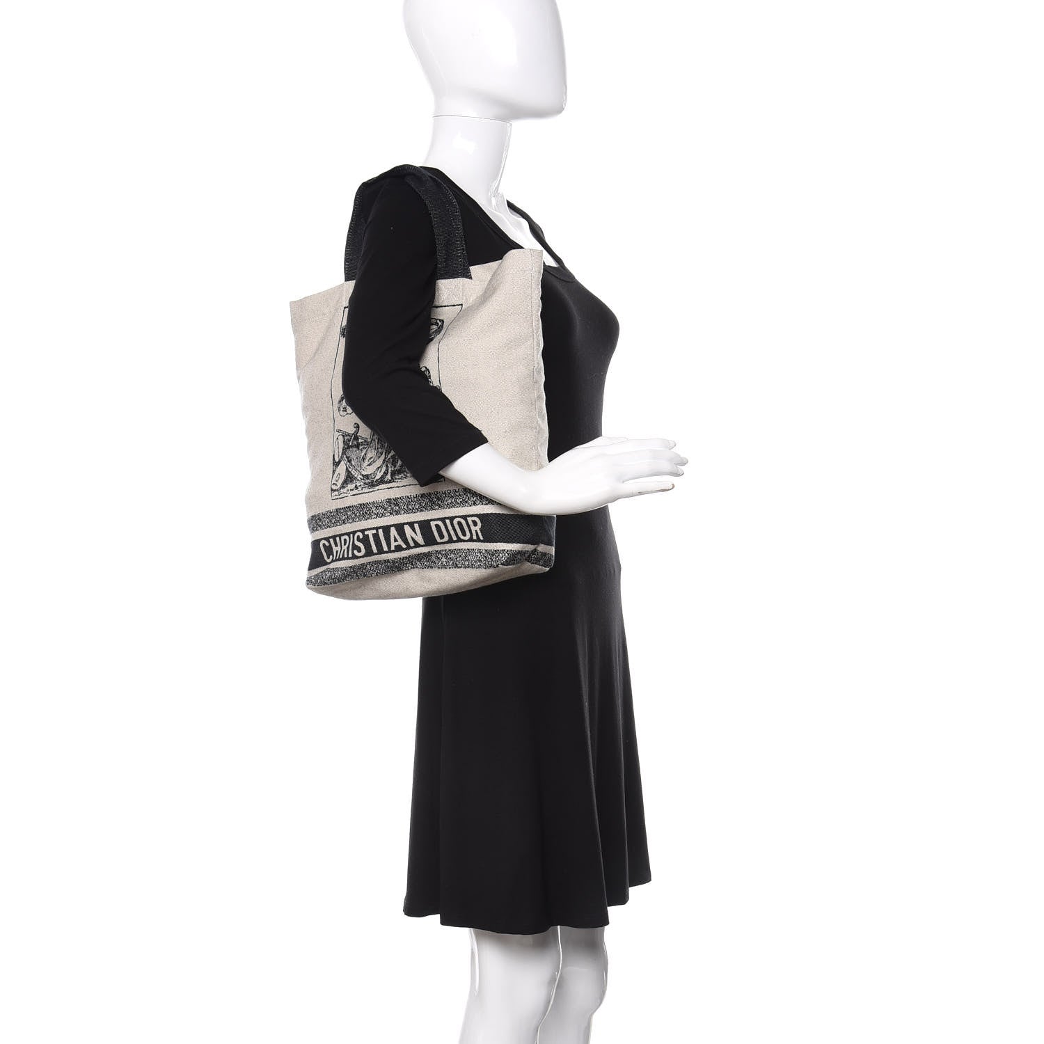Christian Dior Canvas Print Cruise Tote Ivory Black 2 of 9