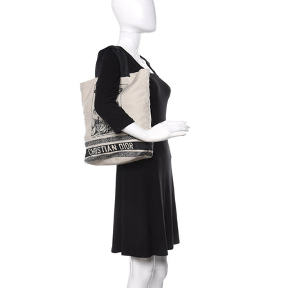 Christian Dior Canvas Print Cruise Tote Ivory Black 2 of 9