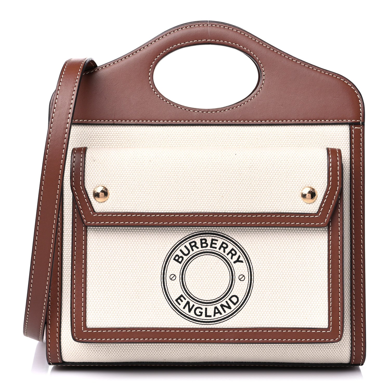 Burberry Canvas Smooth Calfskin Two Tone Mini Pocket Bag Tan 1 of 13