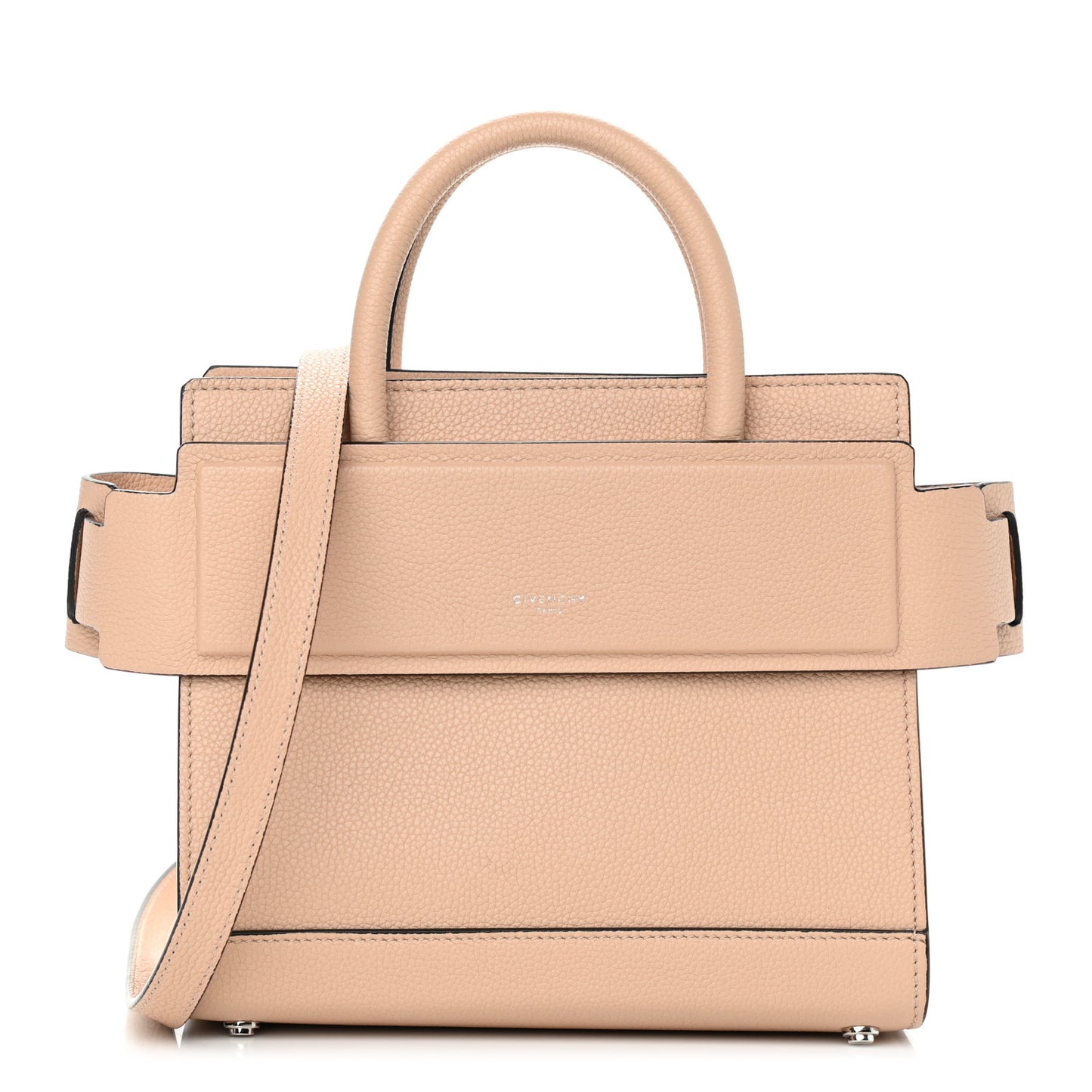 Grained Calfskin Mini Horizon Satchel Beige