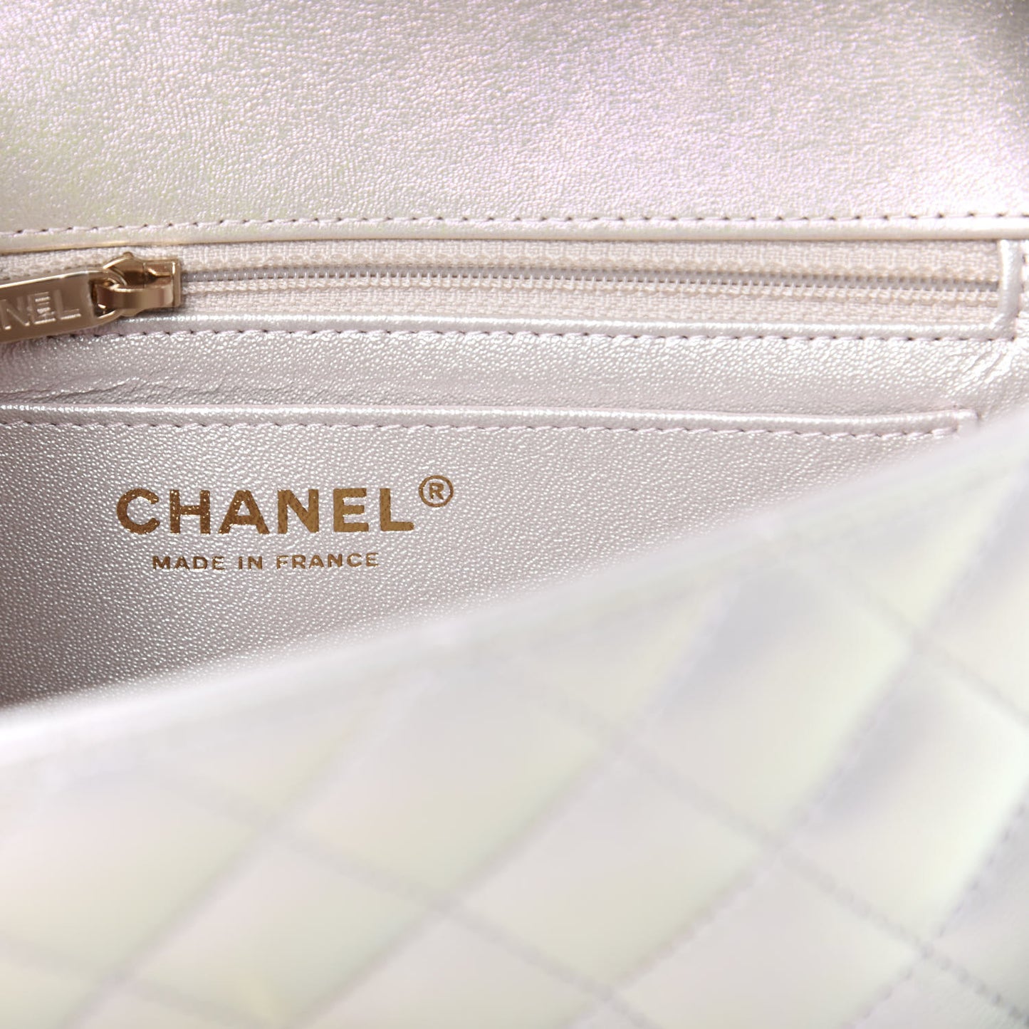 Iridescent Lambskin Quilted Mini Rectangular Flap Ivory