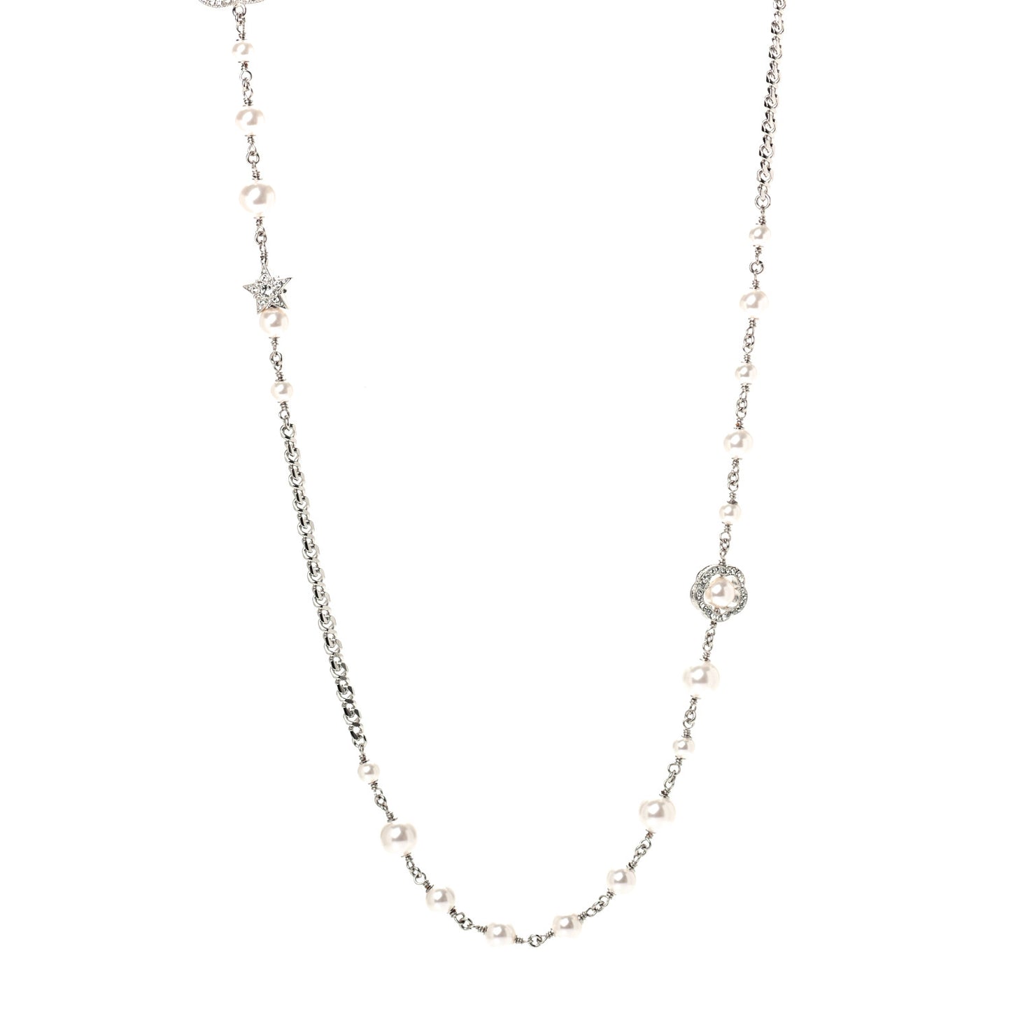 Pearl CC Star Long Necklace Silver