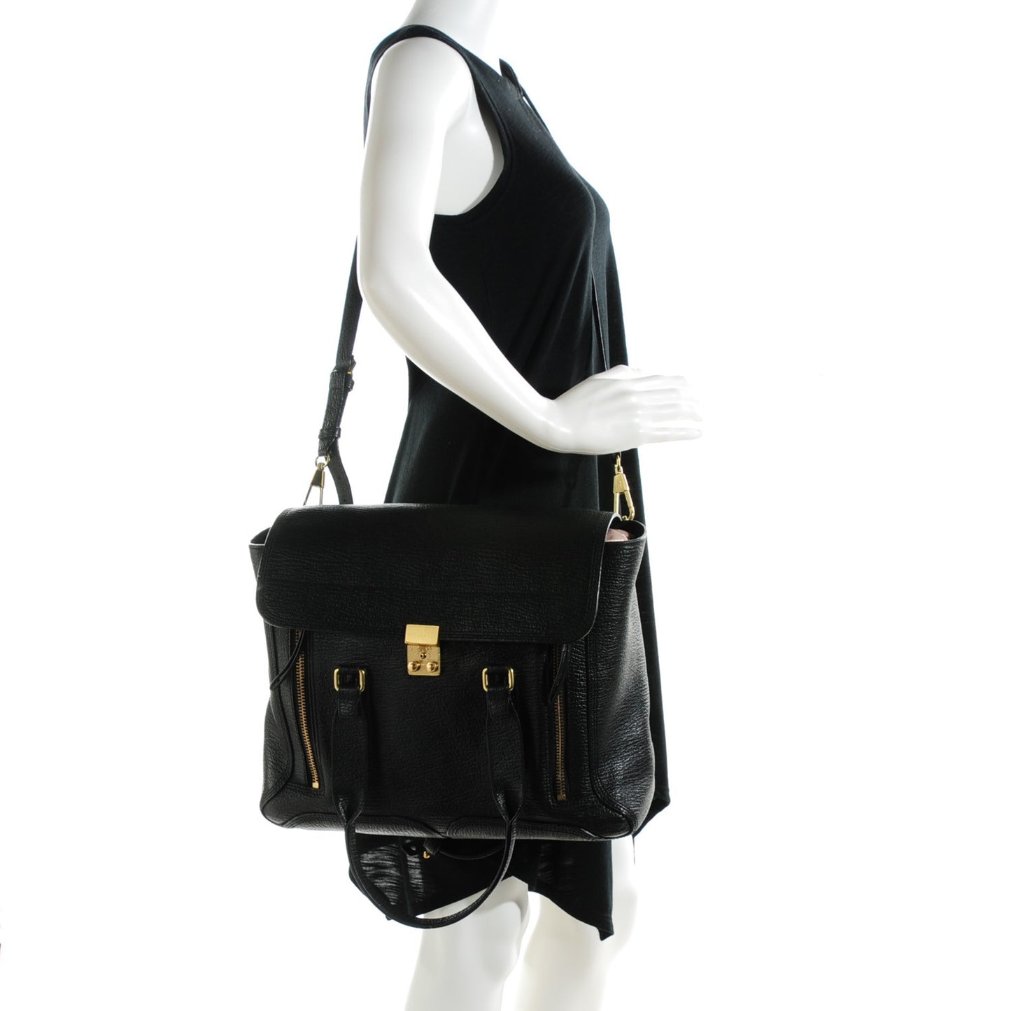 3.1 Textured Calfskin Large Pashli Satchel Black