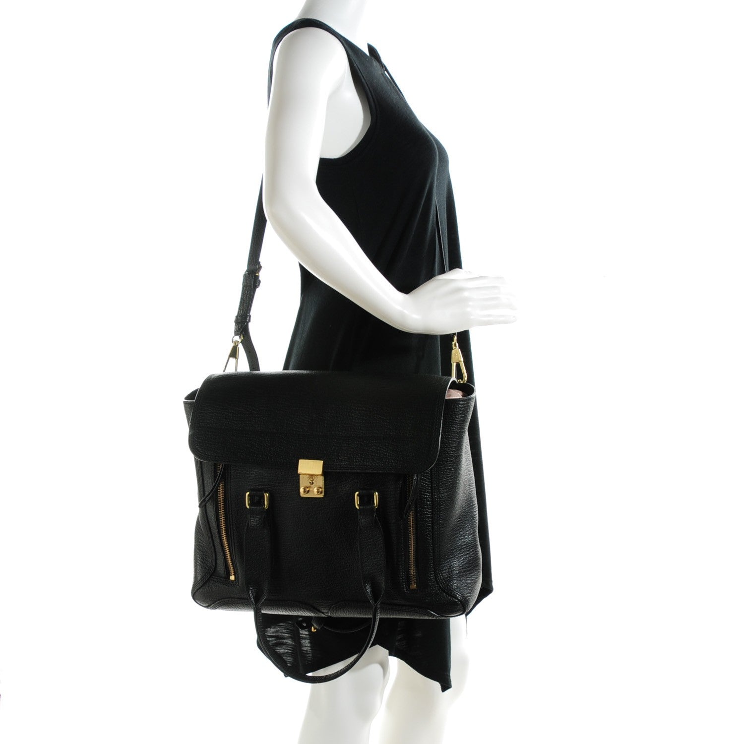 3.1 Phillip Lim 3.1 Textured Calfskin Large Pashli Satchel Black 2 of 8