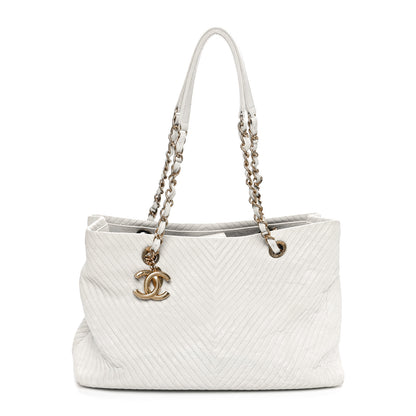 Chanel Wrinkled Lambskin Chevron Quilted Surpique Tote White 1 of 10