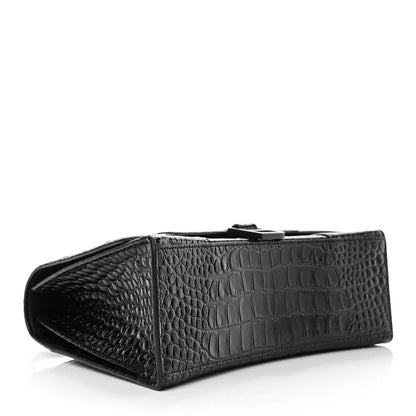 Balenciaga Shiny Calfskin Monochrome Crocodile Embossed Medium Hourglass Top Handle Bag Black 4 of 4