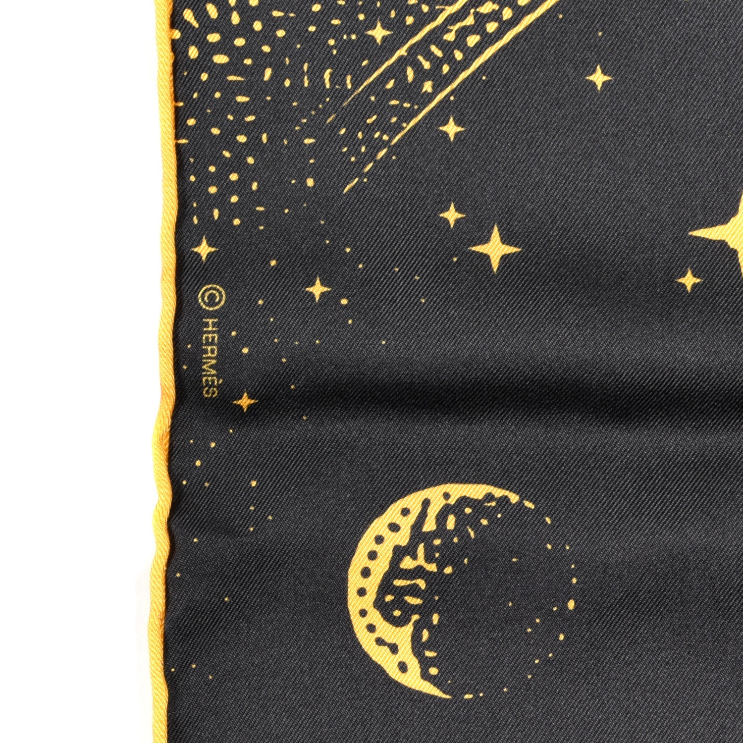 Hermes Silk Clair De Lune Double Face Scarf 90 Black Jaune D'Or Bleu 3 of 4
